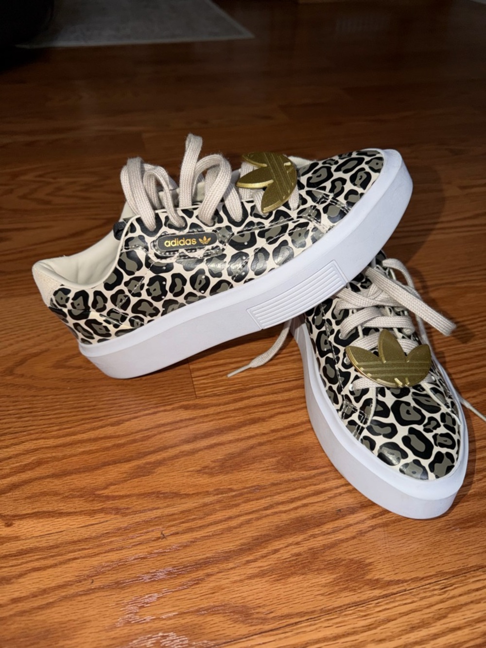 New adidas Leopard Print Platform Sneakers in Cream, Black & Gold